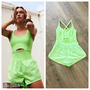 Free People Movement Righteous Runsie, Lime Glow, Size Med